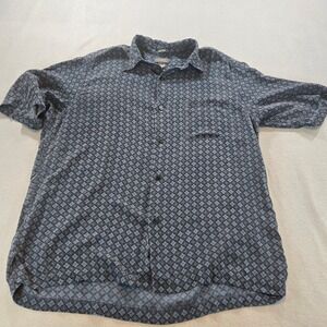 Crazy Horse Button Down Shirt Mens L Blue 100% Silk Geometric Diamond